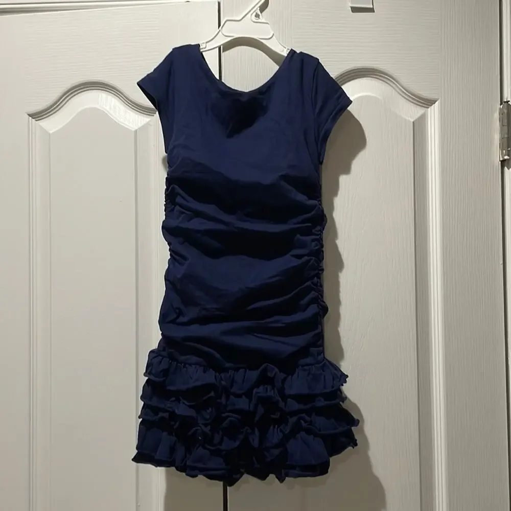 Ralph Lauren 5 navy blue drip waisted rushed gathers four tier hemline EUC